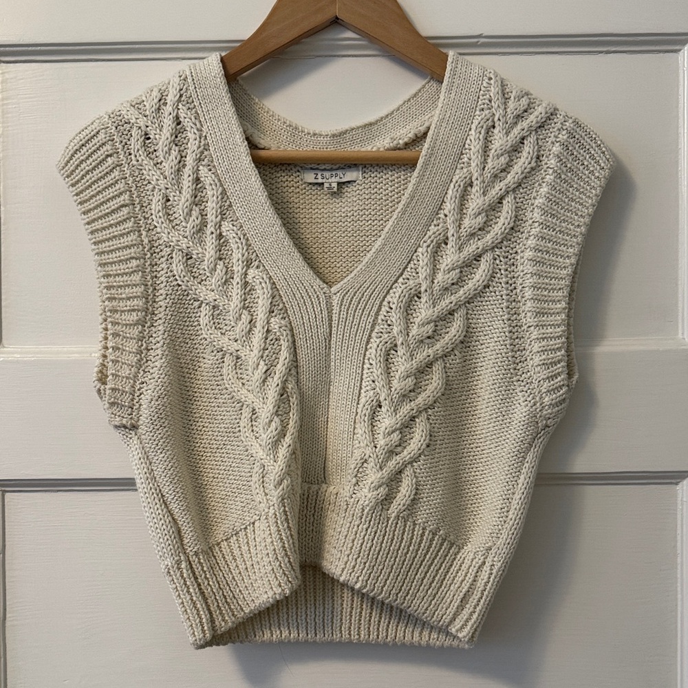 Z Supply Cream V-Neck Cable Knit Sweater Vest